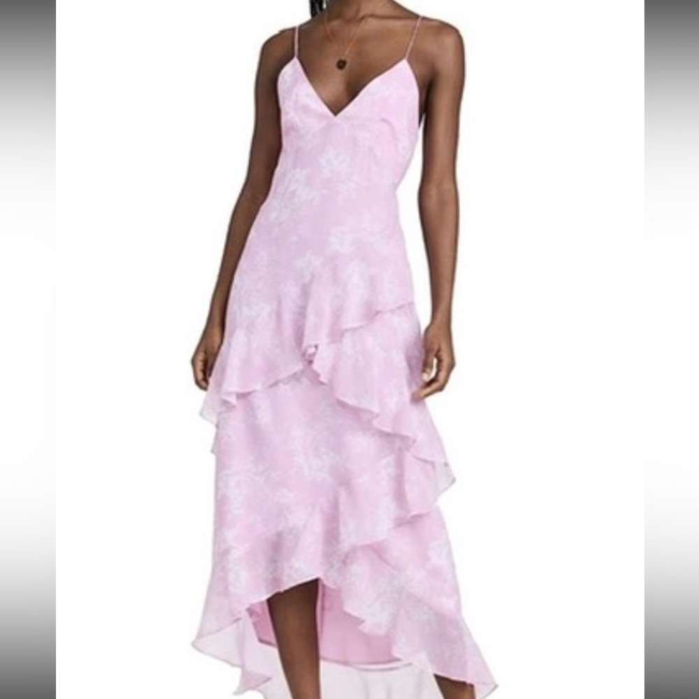 Pink OPEN BACK RUFFLE HEM MIDI dress